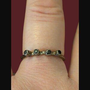 Vintage 925 Sterling Silver Black Onyx Bezel Set 4 Stone Ring Size 8